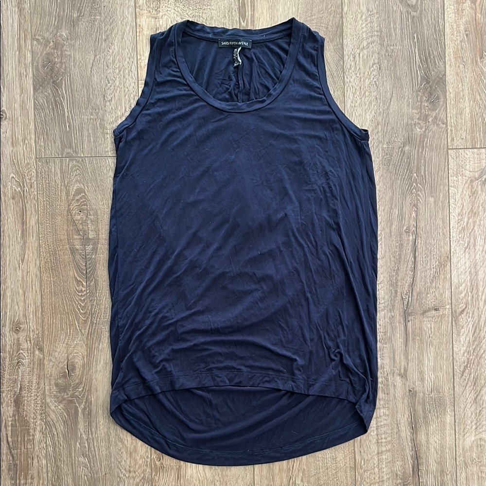 SAKS FIFTH AVENUE Blue Sleeveless Relaxed Rounded Hemline Tank Top